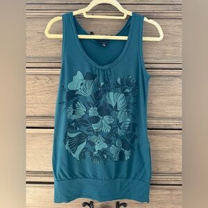 H&M Floral Teal Sleeveless Top Rayon Tank Top Tunic Banded Hibiscus …